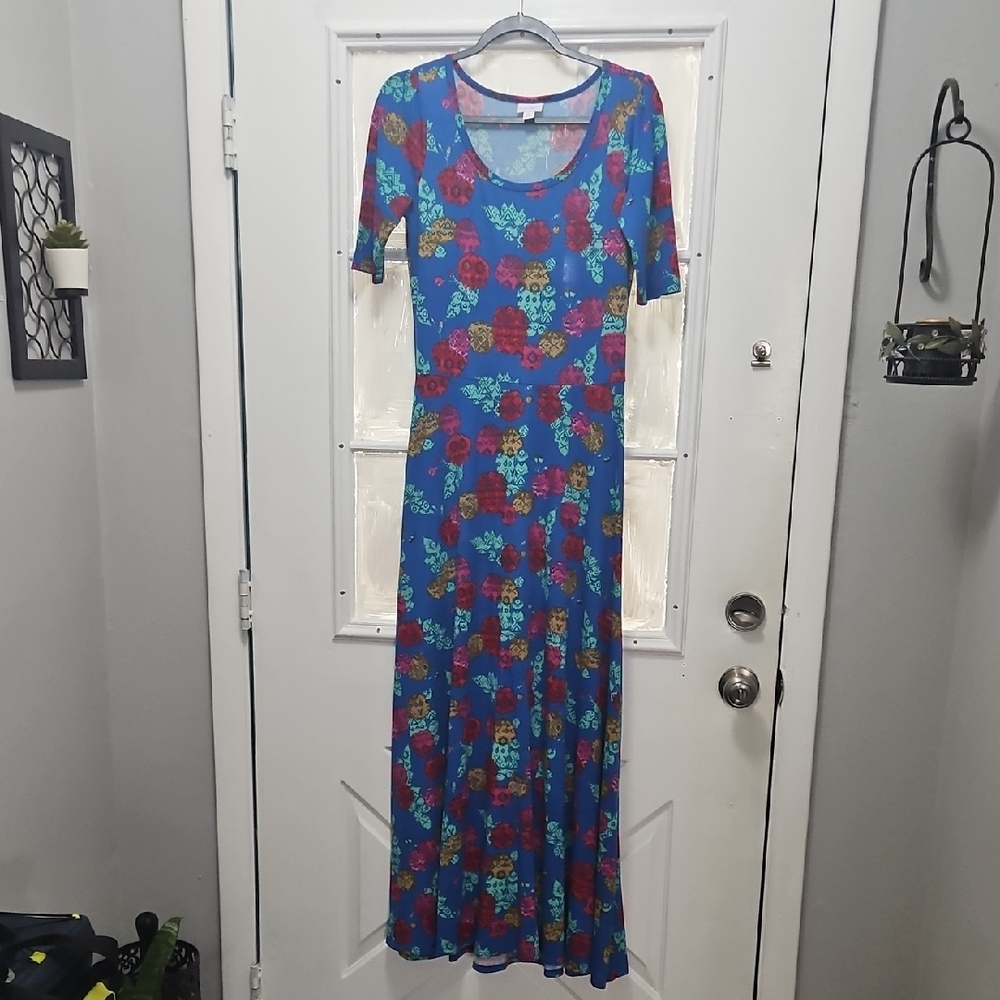LuLaRoe Blue and Red Floral Maxi Dress